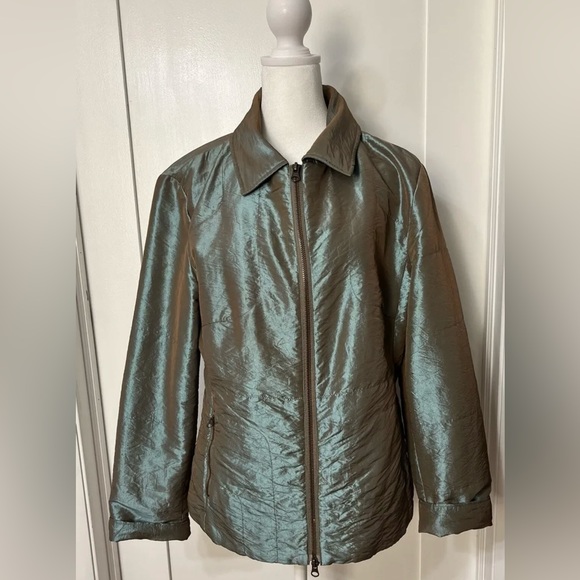 Women’s All Season Coat Spanner Metallic Teal Brown Waist Length Medium Jacket - Picture 1 of 8